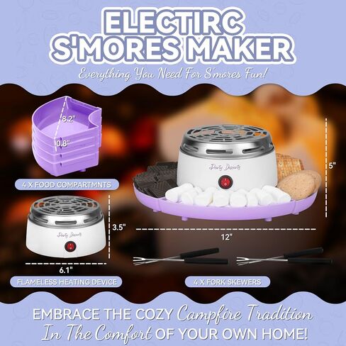 Electric Smores Maker Tabletop Indoor Kit, Indoor Marshmallow Roaster, Smores Station with 4 Compartment Trays & 4 Forks, Great Gift for Adults and Kids in Holidays and Parties (Blue) in Kuwait