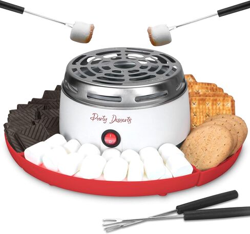 Electric Smores Maker Tabletop Indoor Kit, Indoor Marshmallow Roaster, Smores Station with 4 Compartment Trays & 4 Forks, Great Gift for Adults and Kids in Holidays and Parties (Blue) in Kuwait