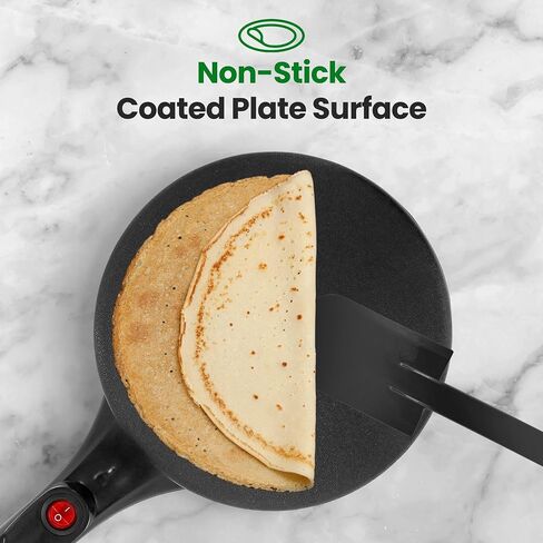 Nutrichef Electric Crepe Maker | 8-inch Nonstick Cooktop with On/Off Switch | Cooks Roti, Tortillas & Pancakes | Automatic Temperature Control & Cool Touch Handle | Includes Food Bowl, Whisk & Spatula in Saudi Arabia