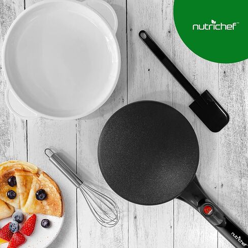 Nutrichef Electric Crepe Maker | 8-inch Nonstick Cooktop with On/Off Switch | Cooks Roti, Tortillas & Pancakes | Automatic Temperature Control & Cool Touch Handle | Includes Food Bowl, Whisk & Spatula in Saudi Arabia