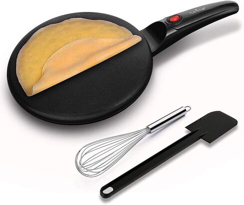 Nutrichef Electric Crepe Maker | 8-inch Nonstick Cooktop with On/Off Switch | Cooks Roti, Tortillas & Pancakes | Automatic Temperature Control & Cool Touch Handle | Includes Food Bowl, Whisk & Spatula in Saudi Arabia