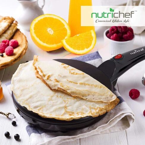 Nutrichef Electric Crepe Maker | 8-inch Nonstick Cooktop with On/Off Switch | Cooks Roti, Tortillas & Pancakes | Automatic Temperature Control & Cool Touch Handle | Includes Food Bowl, Whisk & Spatula in Saudi Arabia