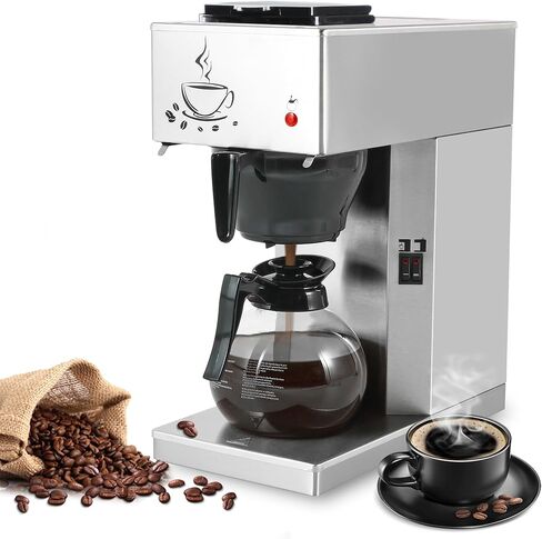 Commercial Coffee Maker Commercial Coffee Machine, 12-Cup Coffee Maker, Automatic Pour Over Coffee Brewer with 2 Warmer Pads, Glass Decanter in 1.8L Capacity, Stainless Steel in Saudi Arabia