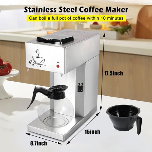 Commercial Coffee Maker Commercial Coffee Machine, 12-Cup Coffee Maker, Automatic Pour Over Coffee Brewer with 2 Warmer Pads, Glass Decanter in 1.8L Capacity, Stainless Steel in Saudi Arabia