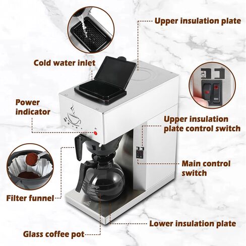 Commercial Coffee Maker Commercial Coffee Machine, 12-Cup Coffee Maker, Automatic Pour Over Coffee Brewer with 2 Warmer Pads, Glass Decanter in 1.8L Capacity, Stainless Steel in Saudi Arabia