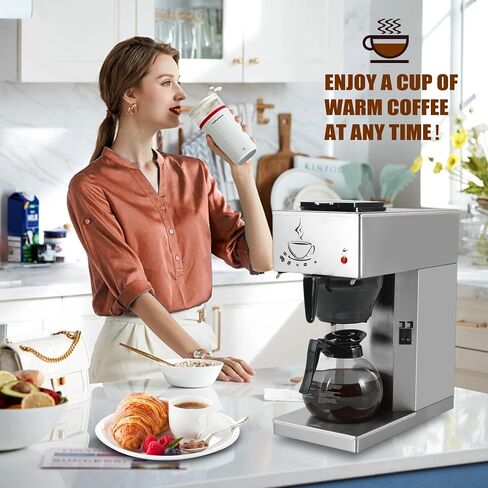 Commercial Coffee Maker Commercial Coffee Machine, 12-Cup Coffee Maker, Automatic Pour Over Coffee Brewer with 2 Warmer Pads, Glass Decanter in 1.8L Capacity, Stainless Steel in Saudi Arabia