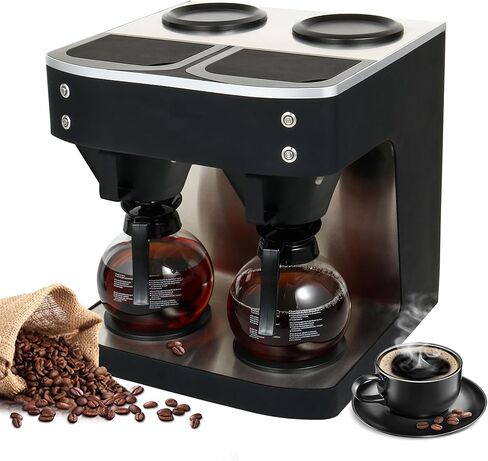 Commercial Coffee Maker Commercial Coffee Machine, 12-Cup Coffee Maker, Automatic Pour Over Coffee Brewer with 2 Warmer Pads, Glass Decanter in 1.8L Capacity, Stainless Steel in Saudi Arabia