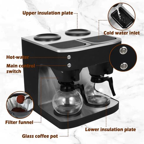 Commercial Coffee Maker Commercial Coffee Machine, 12-Cup Coffee Maker, Automatic Pour Over Coffee Brewer with 2 Warmer Pads, Glass Decanter in 1.8L Capacity, Stainless Steel in Saudi Arabia