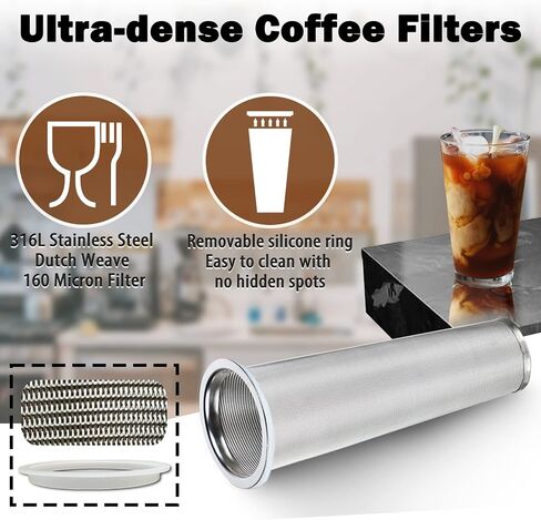 Cold Brew Mason Coffee Maker - 64oz Iced Coffee Pitcher with Stainless Steel Mixing Spoon & Super Dense Filter 3 Steps Finish Cold Brew Coffee, Classic BPA Free Sturdy Mason jar Pitcher Easy to Clean in Saudi Arabia
