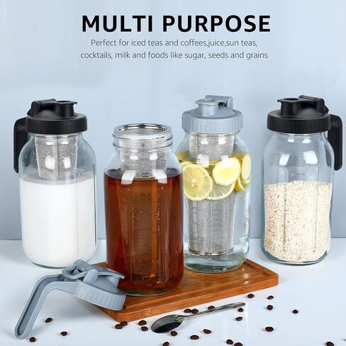 Cold Brew Mason Coffee Maker - 64oz Iced Coffee Pitcher with Stainless Steel Mixing Spoon & Super Dense Filter 3 Steps Finish Cold Brew Coffee, Classic BPA Free Sturdy Mason jar Pitcher Easy to Clean in Saudi Arabia