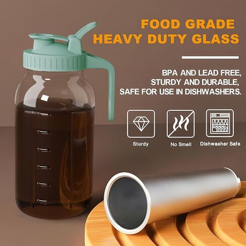 Cold Brew Coffee Maker, 64 oz Glass Mason Pitcher | 100μm stainless steel filter, wide mouth design, leak-proof lid with handle, pour spout for iced coffee, tea and cold drinks in Saudi Arabia