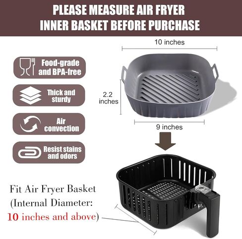 Silicone Liners Square 9 Inches for Large Air Fryer, 2 Pcs Non-stick Food-grade Reusable Silicone Pot Baking Tray Basket Bowl Oven Air Fryer Accessories in Kuwait