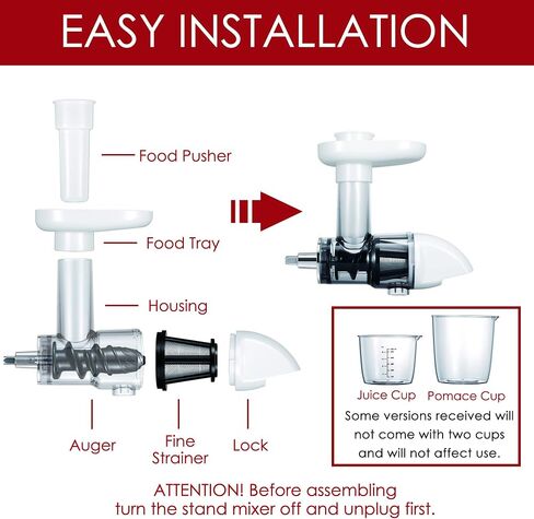 Masticating Juicer Attachment for KitchenAid Stand Mixers, Masticating Juicer, Slow Juicer Attachment for KitchenAid Stand Mixers, White(Machine/Mixer Not Included) in Kuwait