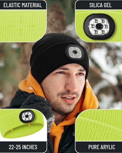 Beanie Headlamp - Unisex Winter Knit Cap Gifts for Men Dad Father with LED Hands Free USB Rechargeable Caps in Saudi Arabia