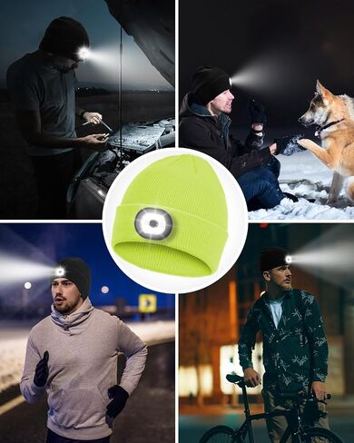 Beanie Headlamp - Unisex Winter Knit Cap Gifts for Men Dad Father with LED Hands Free USB Rechargeable Caps in Saudi Arabia