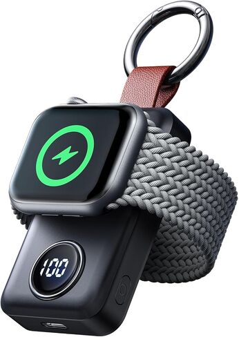 JOYROOM Portable 2000mAh Wireless Charger Compatible for Apple Watch Series 10/9/8/7/6/5/4/3/2/SE/UItra 2/Ultra, Compact Magnetic iWatch Charger Keychain Style Travel Essentials (Black) in Kuwait