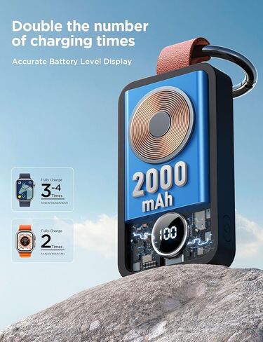 JOYROOM Portable 2000mAh Wireless Charger Compatible for Apple Watch Series 10/9/8/7/6/5/4/3/2/SE/UItra 2/Ultra, Compact Magnetic iWatch Charger Keychain Style Travel Essentials (Black) in Kuwait