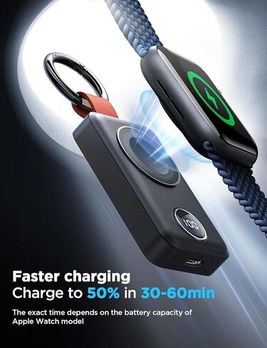 JOYROOM Portable 2000mAh Wireless Charger Compatible for Apple Watch Series 10/9/8/7/6/5/4/3/2/SE/UItra 2/Ultra, Compact Magnetic iWatch Charger Keychain Style Travel Essentials (Black) in Kuwait