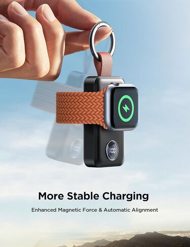 JOYROOM Portable 2000mAh Wireless Charger Compatible for Apple Watch Series 10/9/8/7/6/5/4/3/2/SE/UItra 2/Ultra, Compact Magnetic iWatch Charger Keychain Style Travel Essentials (Black) in Kuwait