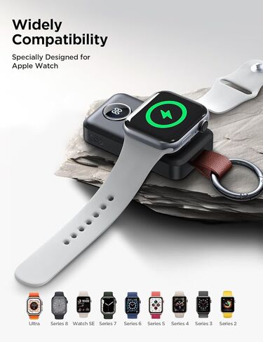 JOYROOM Portable 2000mAh Wireless Charger Compatible for Apple Watch Series 10/9/8/7/6/5/4/3/2/SE/UItra 2/Ultra, Compact Magnetic iWatch Charger Keychain Style Travel Essentials (Black) in Kuwait