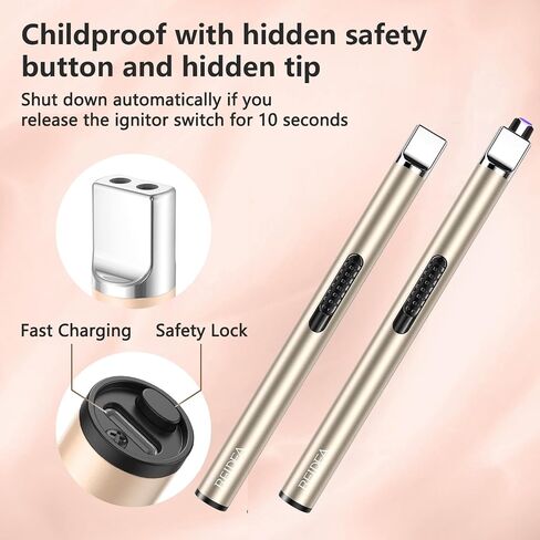 REIDEA Candle Lighter Electronic Arc Windproof Flameless USB Rechargeable Lighter with Safe Button for Home Kitchen, S4, Champagne Gold in Saudi Arabia