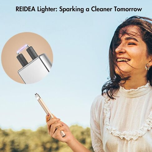 REIDEA Candle Lighter Electronic Arc Windproof Flameless USB Rechargeable Lighter with Safe Button for Home Kitchen, S4, Champagne Gold in Saudi Arabia