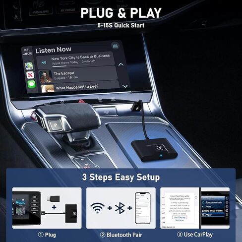 Teeran CarPlay Wireless Adapter for Factory Wired CarPlay 2024 Upgrade Plug & Play Dongle Converts Wired to Wireless for Cars from 2015 & iPhone iOS 10+ in Saudi Arabia