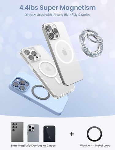 Lamicall Magnetic Phone Ring for MagSafe, Super Magnet Glitter Silver Grip in Saudi Arabia