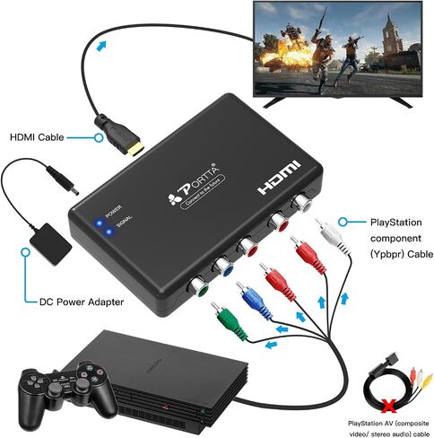 مكون بورتا إلى محول HDMI مع كابل HDMI، محول RGB إلى HDMI، 5 RCA YPbPr إلى محول فيديو HDMI، يدعم 1080p 60 هرتز لـ PS2 PS3 Xbox 360 in Saudi Arabia