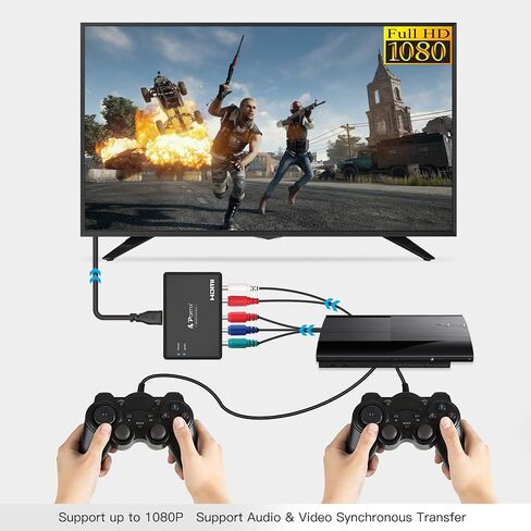 مكون بورتا إلى محول HDMI مع كابل HDMI، محول RGB إلى HDMI، 5 RCA YPbPr إلى محول فيديو HDMI، يدعم 1080p 60 هرتز لـ PS2 PS3 Xbox 360 in Saudi Arabia