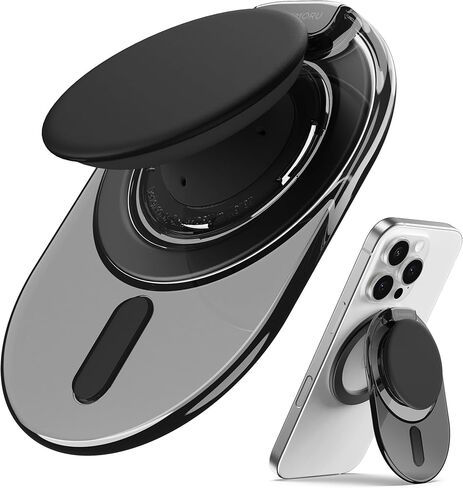 Sinjimoru لمقبض هاتف MagSafe، حامل جديد قابل للتعديل 2024 مع قبضة مغناطيسية من السيليكون الناعم 3000 جرام تناسب سلسلة iPhone، حامل M-Tap Tok شفاف أسود in Kuwait