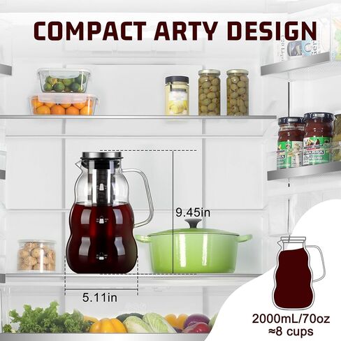 Easy-To-Use Cold Brew Coffee Maker, All Parts Dishwasher-Safe, 2.0L/68oz Heavy Duty Glass Pitcher with Super-Fined Stainless Steel Filter, Cold Brew Pitcher for Iced Coffee, Ice Tea in Saudi Arabia