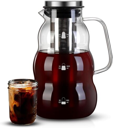 Easy-To-Use Cold Brew Coffee Maker, All Parts Dishwasher-Safe, 2.0L/68oz Heavy Duty Glass Pitcher with Super-Fined Stainless Steel Filter, Cold Brew Pitcher for Iced Coffee, Ice Tea in Saudi Arabia
