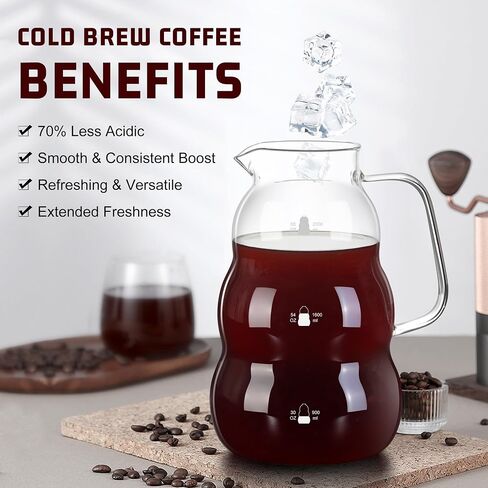 Easy-To-Use Cold Brew Coffee Maker, All Parts Dishwasher-Safe, 2.0L/68oz Heavy Duty Glass Pitcher with Super-Fined Stainless Steel Filter, Cold Brew Pitcher for Iced Coffee, Ice Tea in Saudi Arabia