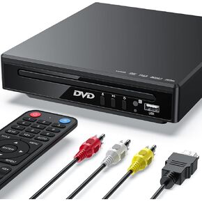 Mini DVD Player for TV, Small Size for Use in an RV/Trailer, CD Player for Home Stereo System, Included HDMI and RCA Cable, Supported Smart TV and Projector
