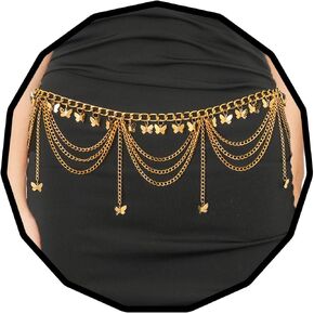 ELABEST Metal Waist Chain Gold Tassel Layered Chain Belt Waist Jewelry Accessories for Women Girls