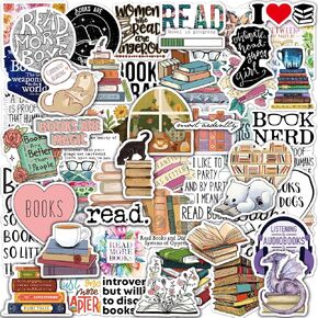 50 PCS Book Stickers for Kindle, Bookish Kindle Reading Stickers for Books, Water Bottles, Laptops, Book Lover Stickers Accessories Gifts for Kids Teens Adults (Style B)