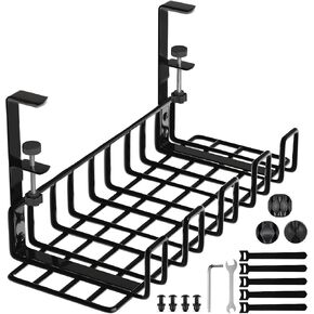 Under Desk Cable Management Tray, 16" No Drill Cord Organizer with Clamps for Wire Management, 4mm Sturdy Wire Desk Cable Organizer Tray, Cable Management Rack for Home & Office (Pack of 1)