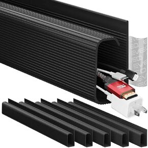 EVEO Cable Management Under Desk Kit (6 Units)-Under Desk Cable Management Cord Cover,Cable Hider Cord Management Under Desk Cable Organizer Self-Adhesive Cord Organizer Tray-96''JChannel 6X16 -Black
