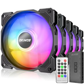 حزمة من 5 مراوح RGB، مراوح كمبيوتر PWM ذات 4 سنون، مراوح RGB قابلة للعنونة 3 سنون 5 فولت، مروحة 120 ملم، سلسلة Air (مضمنة محور تحكم ARGB ووحدة التحكم عن بعد)