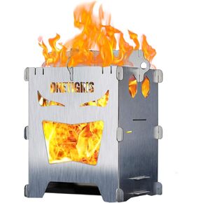 OneTigris Camping Backpacking Stove Portable Foldable Burning Wood Stove for Outdoor Hiking Picnic BBQ,Stainless Steel (Medium)