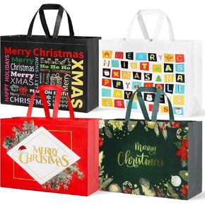 YANGTE 12 Pack Large Christmas Gift Bag Reusable Tote Bags with Handle, Non-Woven Christmas Bag for Holiday Xmas Event Party