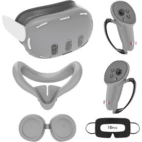ملحقات سيليكون فاخرة 5 في 1 من Relohas لـ Meta Quest 3، مجموعة حافظة واقية VR لـ Oculus Quest 3، غطاء مقبض وحدة التحكم، غطاء VR Shell، غطاء الوجه، هدايا لعيد الميلاد والهالوين (رمادي PT)