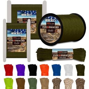 HERCULES Type III Paracord 550 Paracord Rope Parachute Cord, 100' Black Paracord for Survival Paracord, Survival Cord