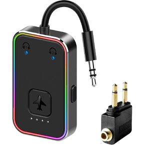 2024 Upgraded Pro Airplane Bluetooth 5.4 Transmitter for All Headphones, aptX LL, Supports 2 Headphones/AirPods, Wireless Audio Adapter for in-Flight, TV, Gym, Tablets，Metal Frame