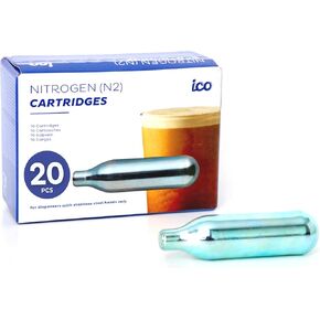 ICO 20pcs N2 Cartridges or Nitrogen Cartridges for Nitro Cold Brew Coffee Maker Non-threaded Nitro Cartridge, 2g of Nitrogen Gas