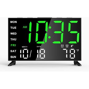 Mirror Digital Loud Alarm Clock with with Date,Indoor Temperature,USB Charging Port,Dimmer,Adjustable Volum,12/24H,Snooze,Dual Alarms (Weekday/Weekend),Perfect for Bedroom and Living Room