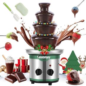 Huanyu Chocolate Fountain 4 Tier Hot Chocolate Fondue Fountain Machine Stainless Steel 18inch 3lbs Capacity for Chocolate Candy, Ranch, Nacho Cheese, Baby Shower, Birthday Celebration(110V)