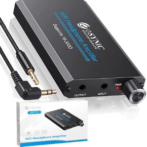 eSynic Professional 16-300Ω Headphone Amplifier 3.5mm Portable Headphone Volume Amplifier Rechargeble Headphone Amp Aluminium Alloy Headphone Jack Amp With Gain Switch Function for Phones Laptop etc