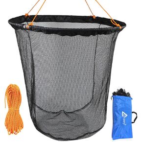 Drasry Foldable Bridge and Pier Fishing Net Landing Net High Load-Bearing Aluminum Ring Drop Net for Saltwater Freshwater Pier Fishing Baskets Net Collapsible with 49.2 FT Rope